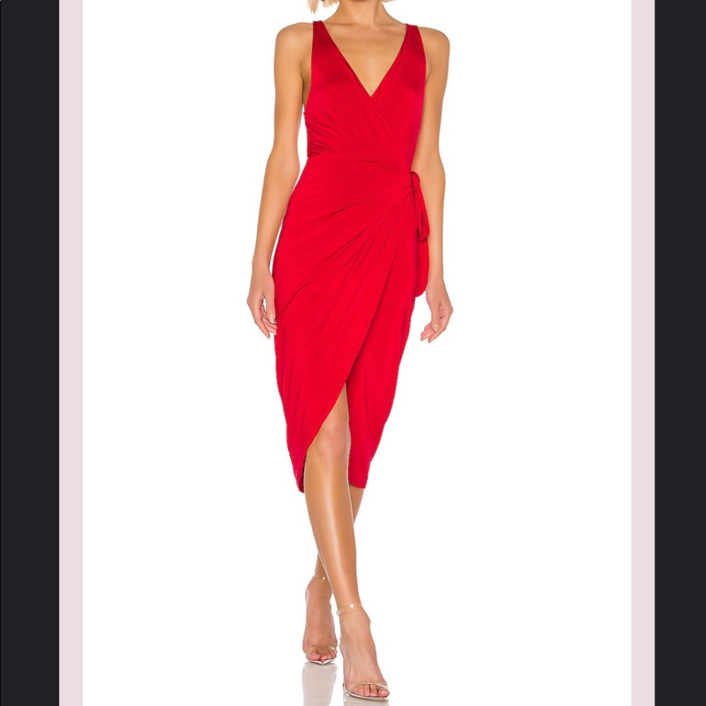 NBD x Naven Red Wrap Halter Gown from Revolve